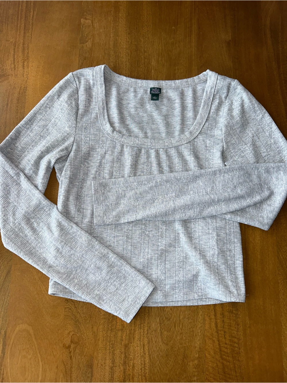 wild fable Light Gray Ribbed Long Sleeve Scoop Neck Top